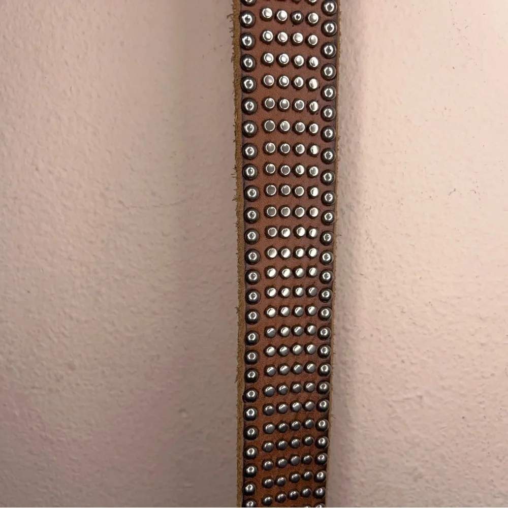 Vintage Medium Mens Fit Tan Brown Leather Studded Belt Y2K Western Biker